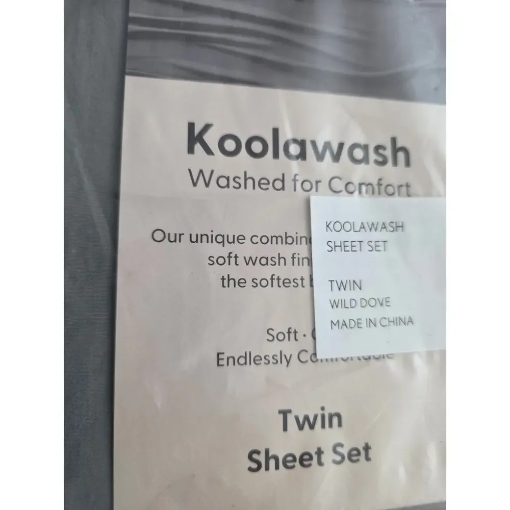 New Koolaburra By UGG Koolawash Twin sheet Set Gray Polyester 3 Pc Wild Dove